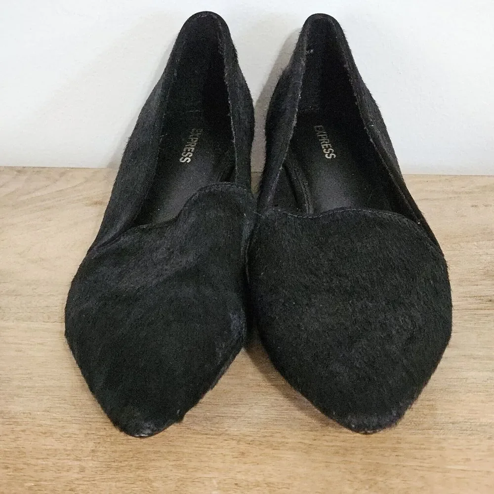 Express Shoes Womens Sz 9 Calf Hair Dress Loafers Slip‎ On Pointed Toe Black